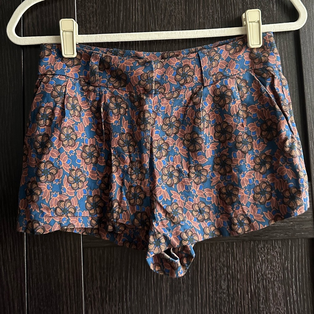 Brown & Blue Floral Print Shorts